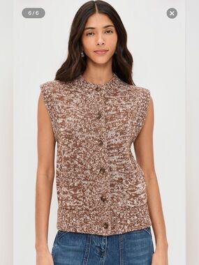 ALIGNE Brown & Cream Marled Button Front Knit Sweater Vest Small